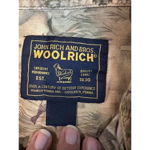Woolrich Shirt Mens Beige Duck Print Button Up Outdoor Hunting Camping Large - Picture 9 of 16